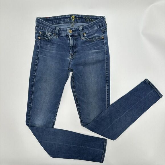 7 For All Mankind Womens Jeans Size 25 Medium Wash The Skinny Mid Rise Stretch - Picture 1 of 12